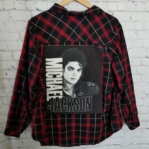 Upcycled Michael Jackson Plaid Shirt 2X Black Red